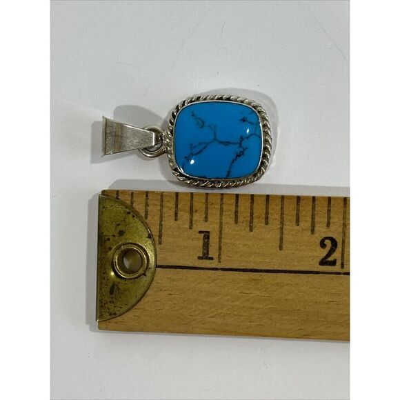 Large Sterling Silver 925 Turquoise Cabochon Pendant Mexico 1.4” - Picture 6 of 6